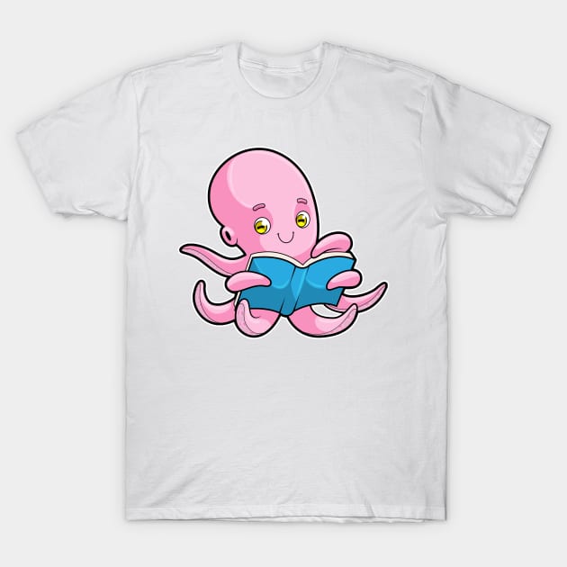 Octopus at Reading a Book T-Shirt by Markus Schnabel